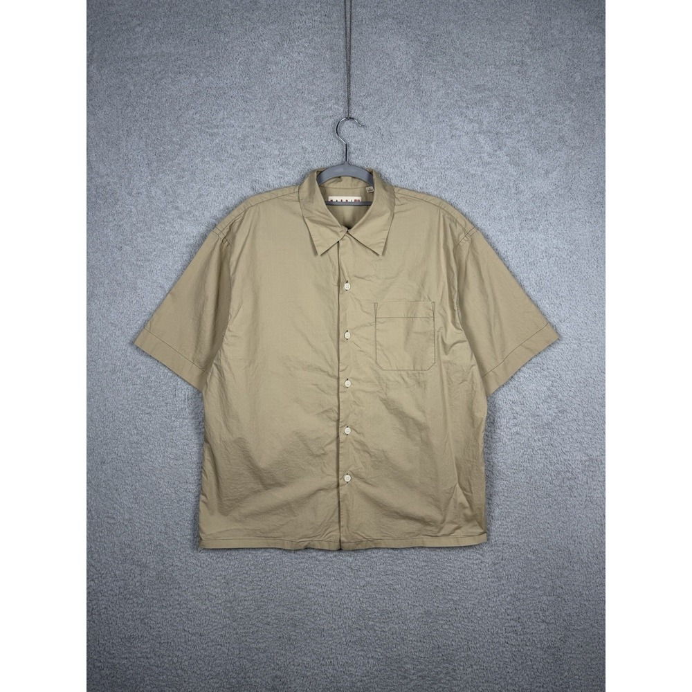 Marni X Uniqlo Button Up Shirt Mens S Tan Beige Cotton Short Sleeve Oversized